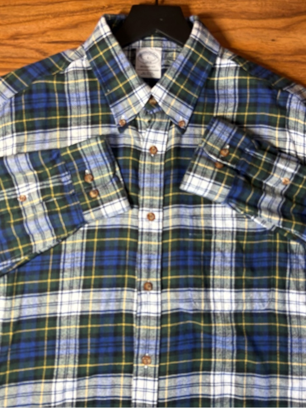 Brooks Brothers Regent Fit Plaid Flannel Shirt L Blue Green Cotton